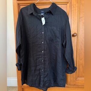 GAP Women's Black Button Down 100% Linen Shirt